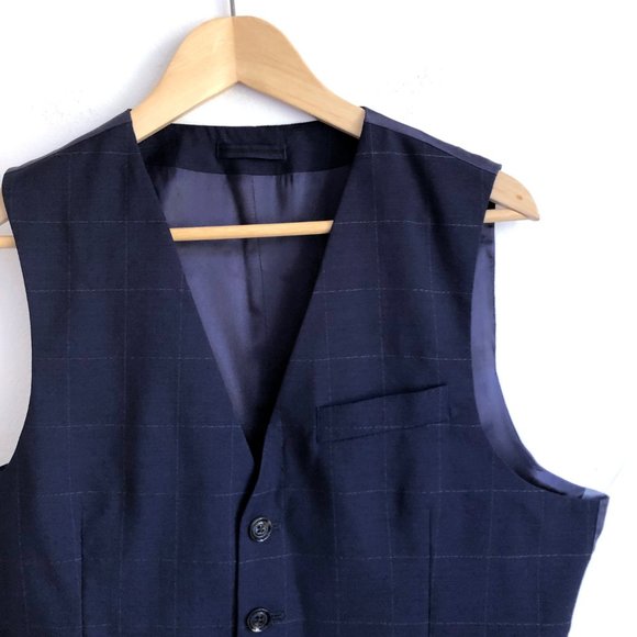 MANGO Mens Suit Vest Blue Windowpane Check Wool 42 - Picture 3 of 15